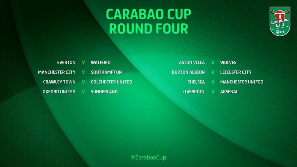 Bem vindos às oitavas de final da Carabao Cup. Twitter/CarabaoCup