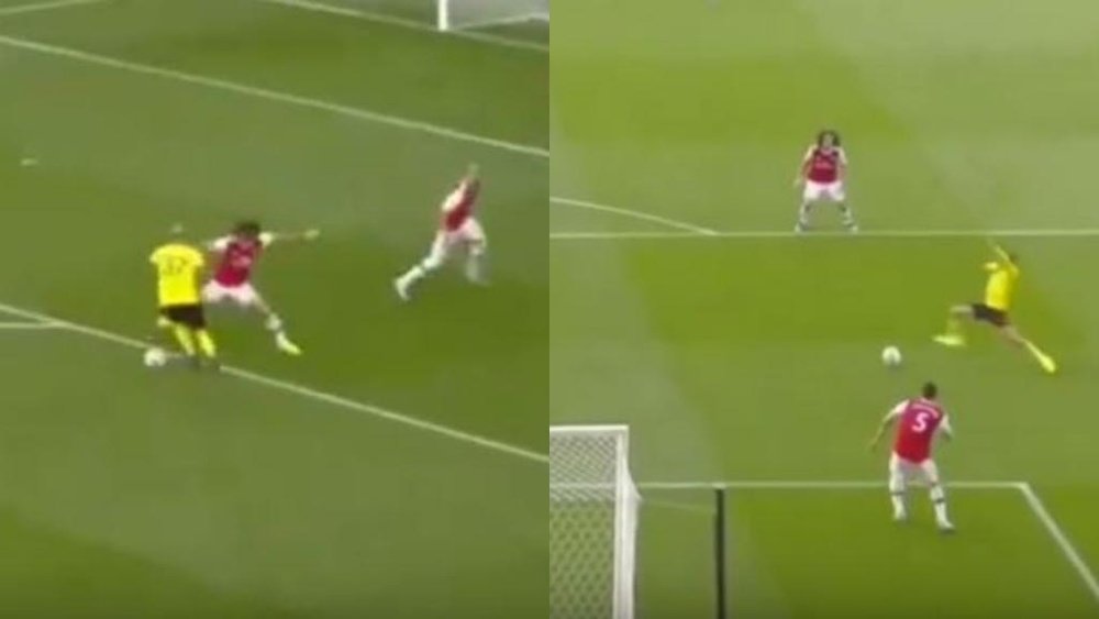 Sokratis' horrendous error was punished by Watford. Capturas/SetantaLive