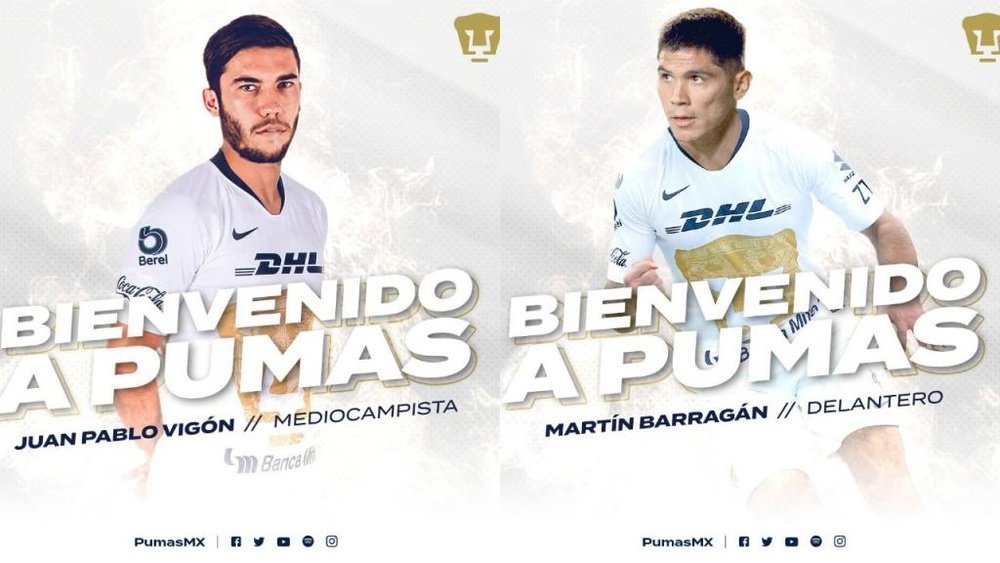 Pumas anunció dos fichajes de una tacada. Twitter/PumasMX