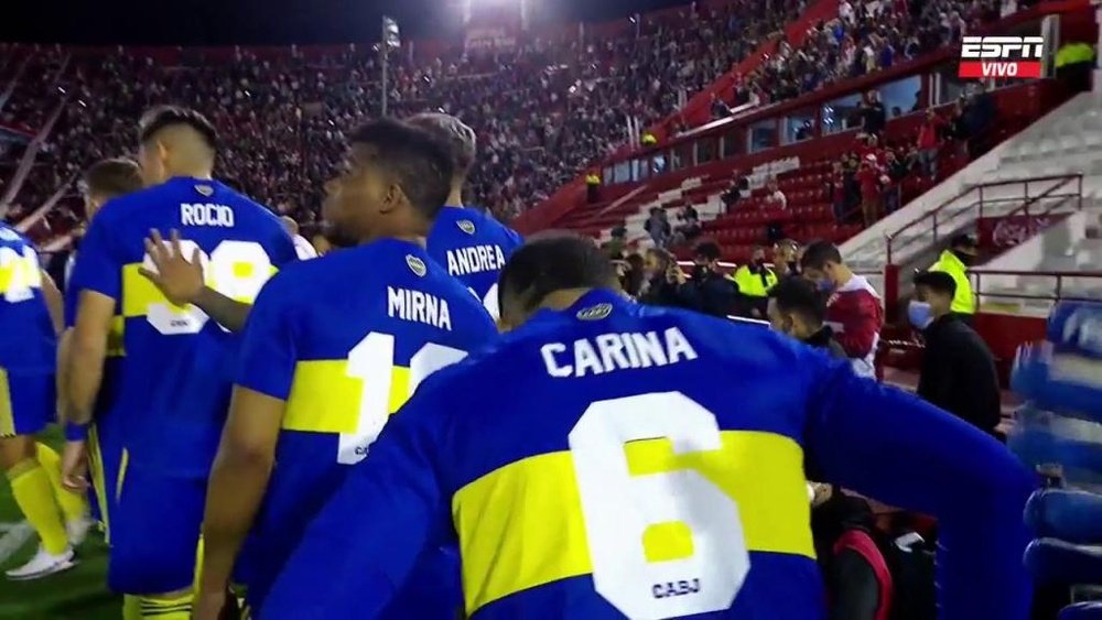 Los jugadores de Boca salieron con el nombre de sus madres en sus camisetas. Captura/ESPN