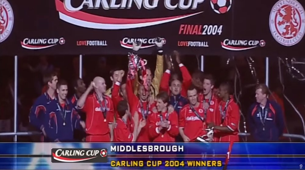 El Middlesbrough se proclamó campeón de la Carling Cup el 29 de febrero de 2004. Captura/EFL