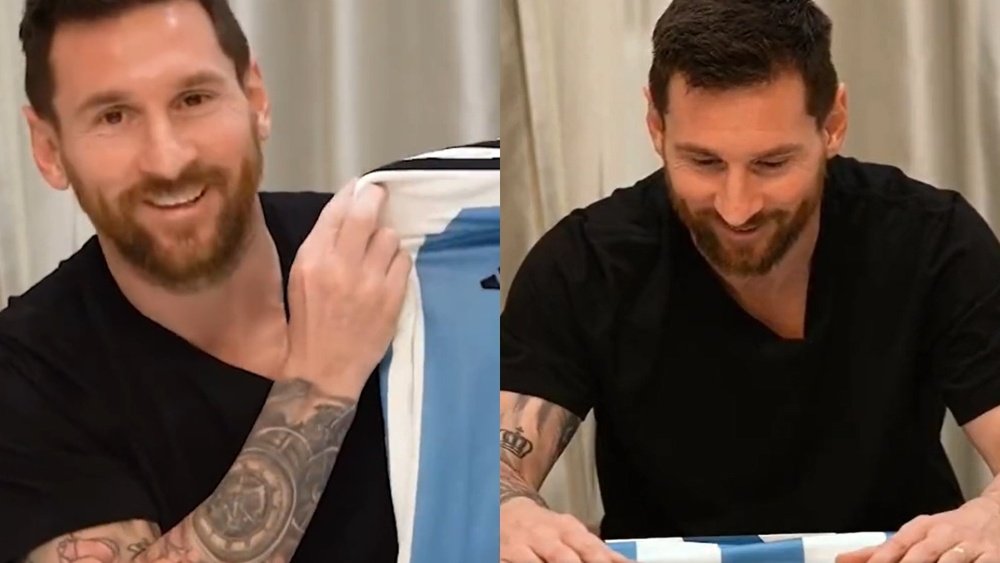 Lionel Messi, con la camiseta argentina con tres estrellas. Captura/DiarioOle
