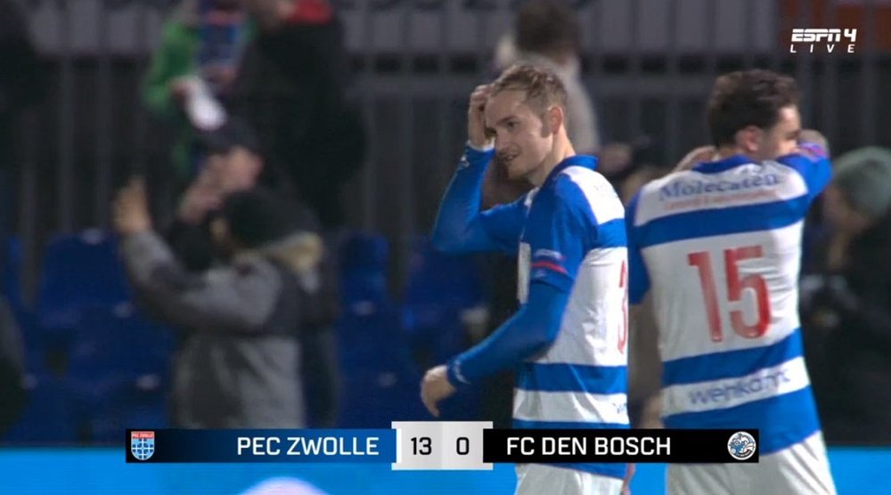 El PEC Zwolle ganó por 13-0 en la Segunda División de Países Bajos. Captura/ESPN