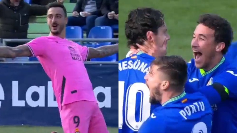 Golazos de Joselu y Ünal en el Getafe-Espanyol. Captura/Movistar+