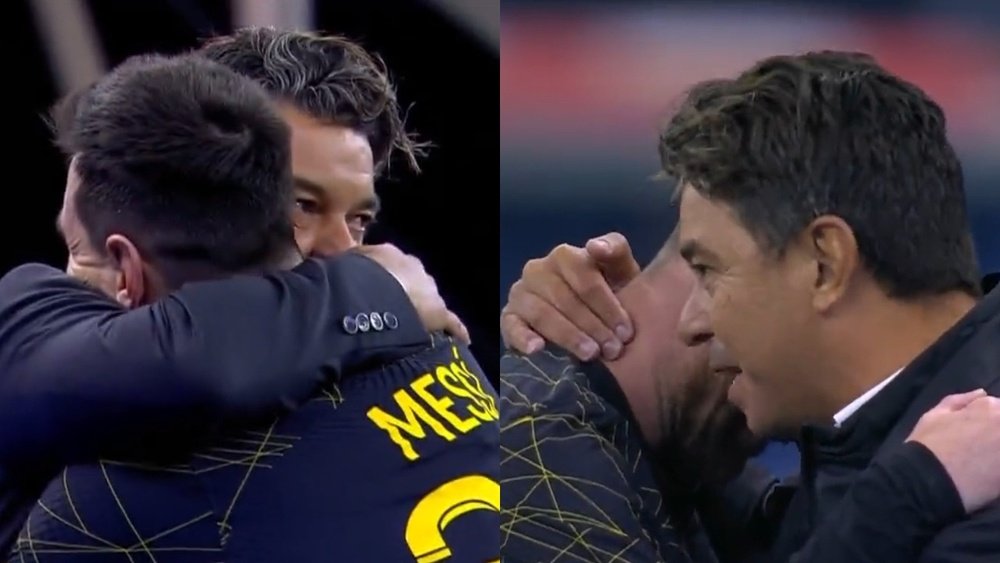 El abrazo entre Marcelo Gallardo y Lionel Messi. Captura/Cuatro