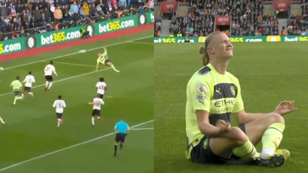 Haaland volvió a su antigua celebración. Captura/DAZN