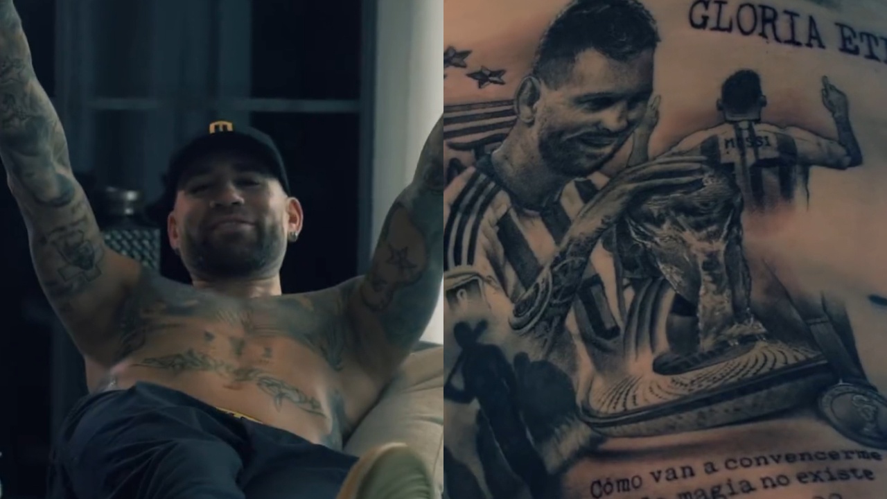 captura de pantalla del tatuaje de nicolas otamendi sobre lionel messi twitter notamendi30