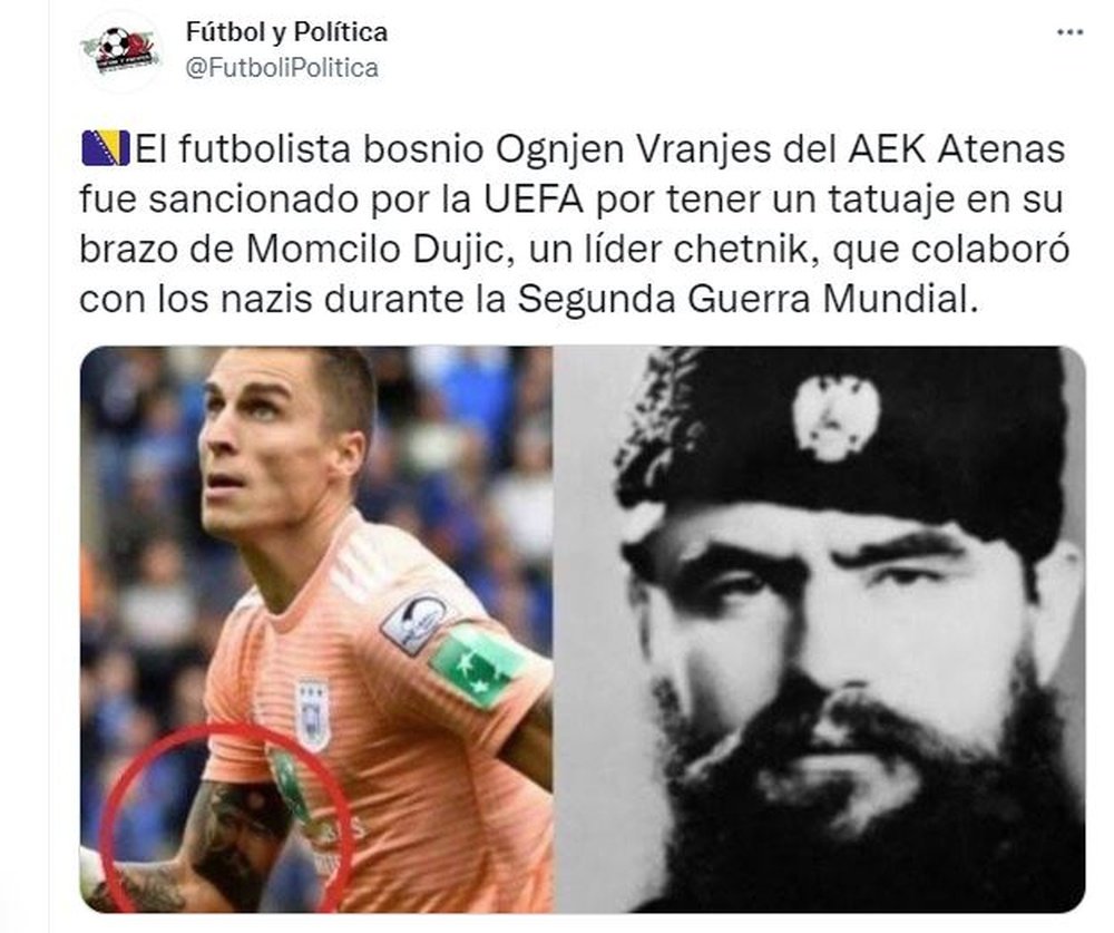 Vranjes, advertido por la UEFA. Twitter/FutboliPolitica