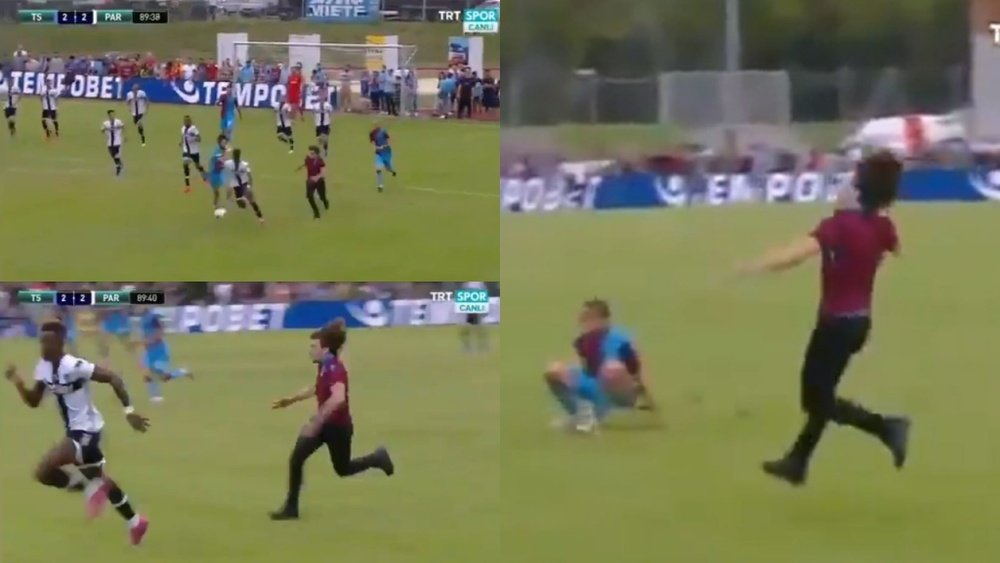 ¡Salta al campo a intentar tirar a un jugador del Parma! Captura/TRTSpor