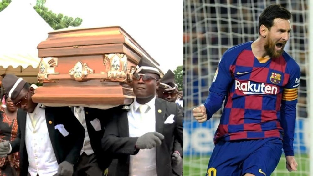 A ligação entre o meme do caixão e Messi. Captura/BBC/AFP