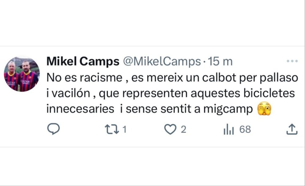 Mikel Camps criticó a Vinicius. Captura/Twitter/MikelCamps