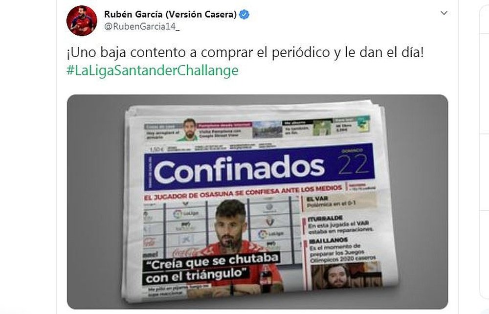 Rubén bromeó en Twitter. Captura/Twitter/RubenGarcia14_