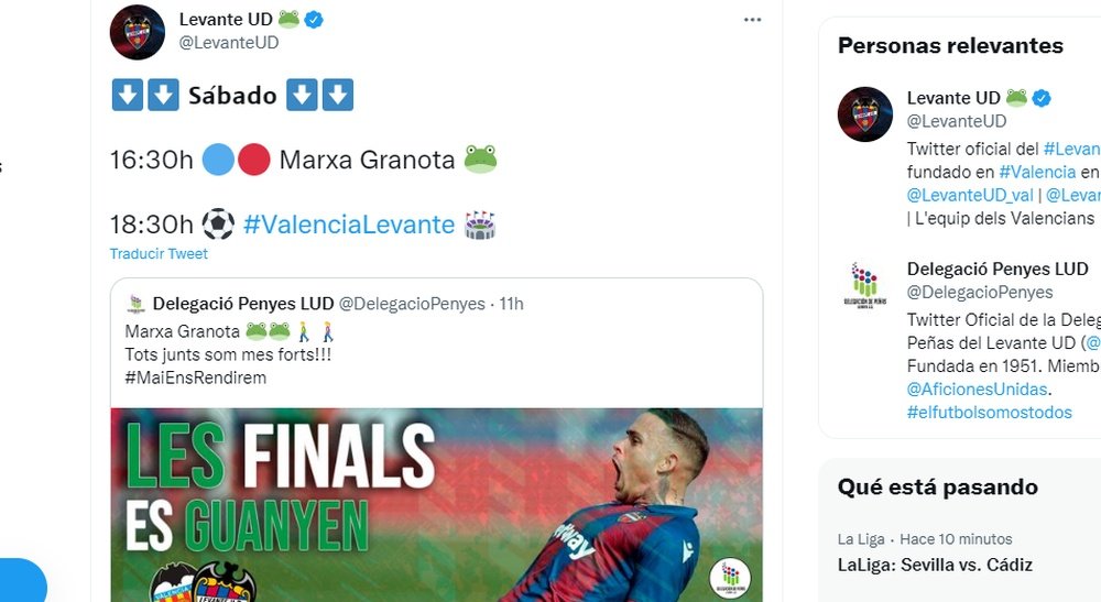 El Levante compartió un tuit... curioso. Captura/Twitter/LevanteUD