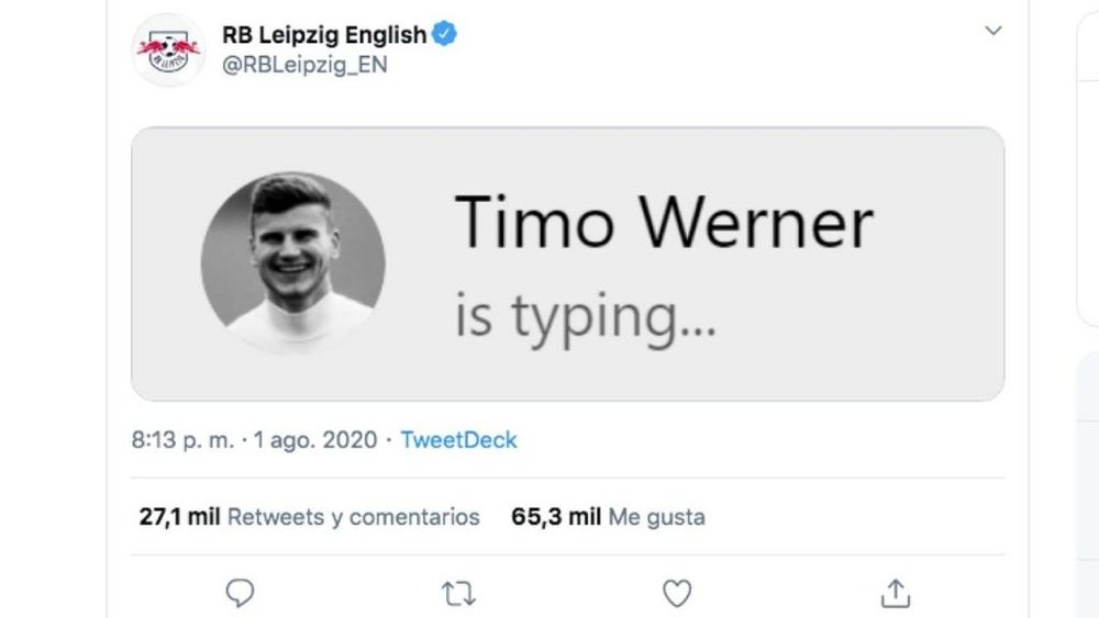 Werner y una broma cruel. Captura/Twitter/RBLeipzig_EN