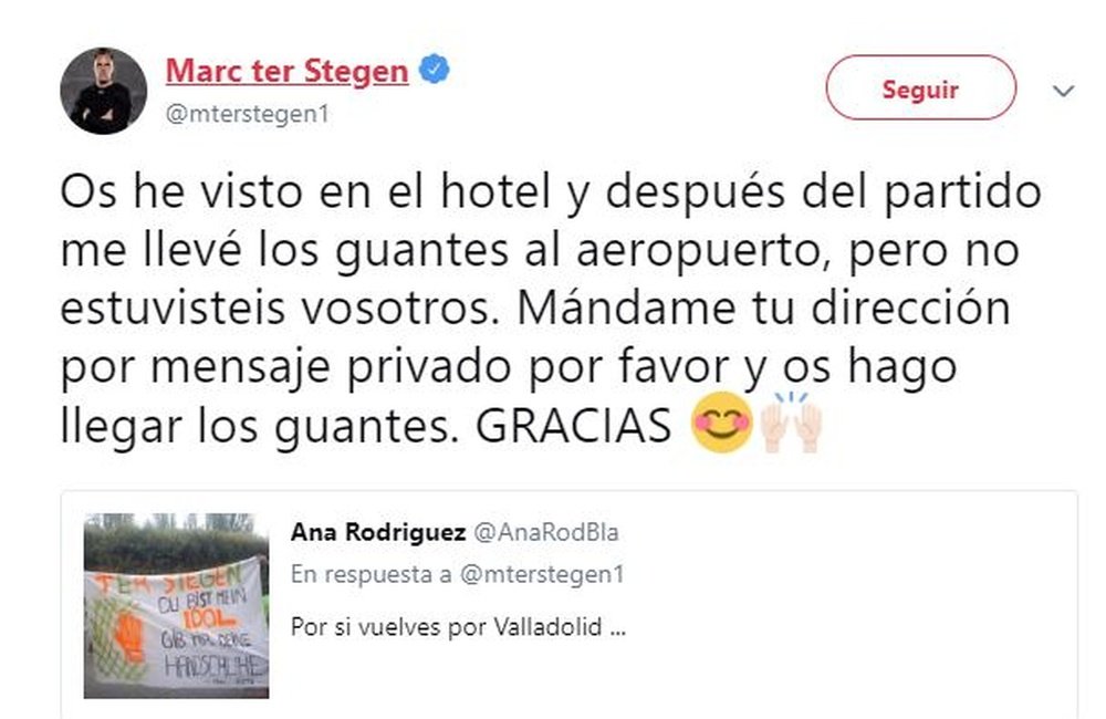 Ter Stegen made a Valladolid fan's day. Twitter/MTerStegen1