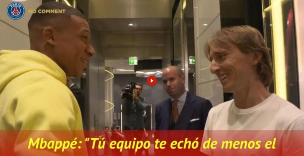 Mbappe did not let Modric forget the result of the PSG v Real Madrid game recently. Captura/ASTV