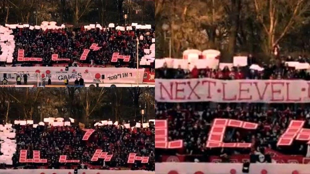 Los ultras del CSKA Sofía jugaron al tetris en las gradas. Captura/NorthStandTV