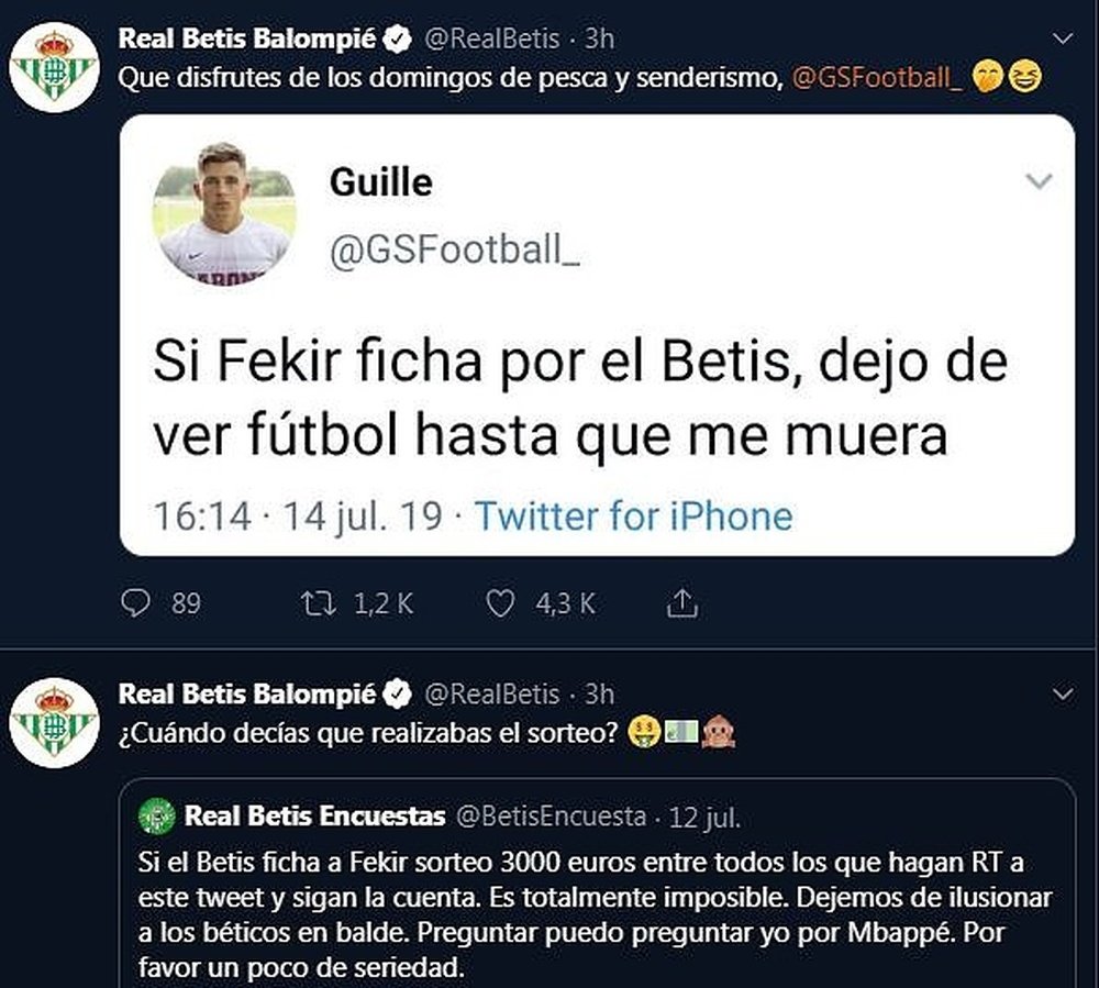 El zasca múltiple del Betis a aquellos que no creían en el fichaje de Fekir. Twitter/RealBetis