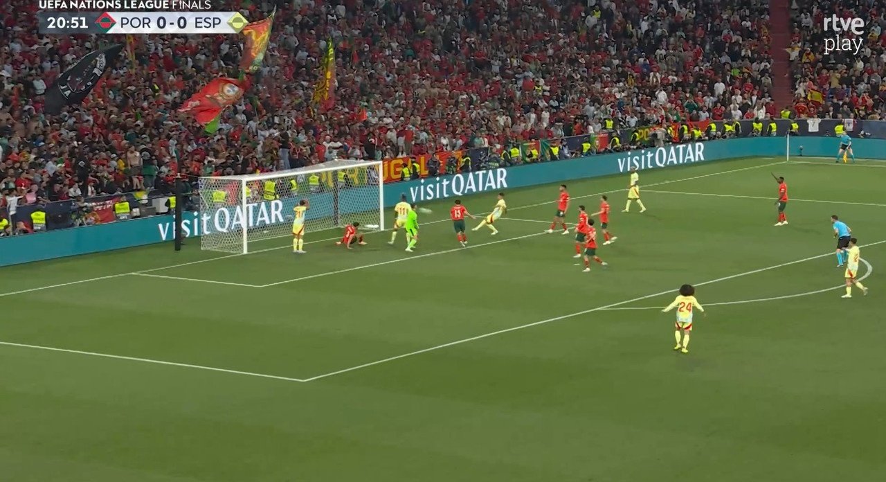 Del 0-1 de Zubimendi al empate de Nuno Mendes en cinco minutos. Captura/RTVEPlay