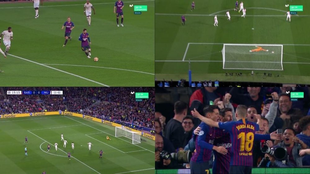 Golaço de Messi para abrir o placar no Camp Nou. Capturas/Movistar