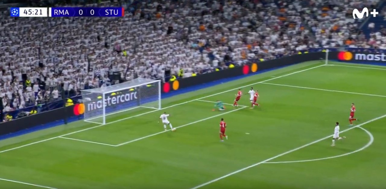 Mbappe made his debut as a goalscorer for Madrid in the UCL. Screenshot/MovistarLigadeCampeones