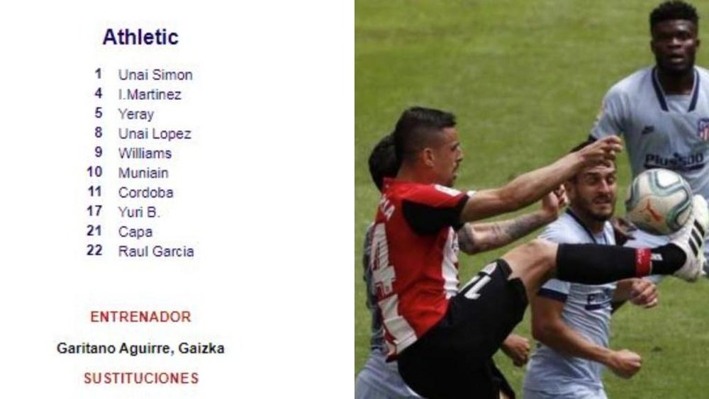 The referee missed out an Athletic Bilbao player from his match report. Captura/EFE