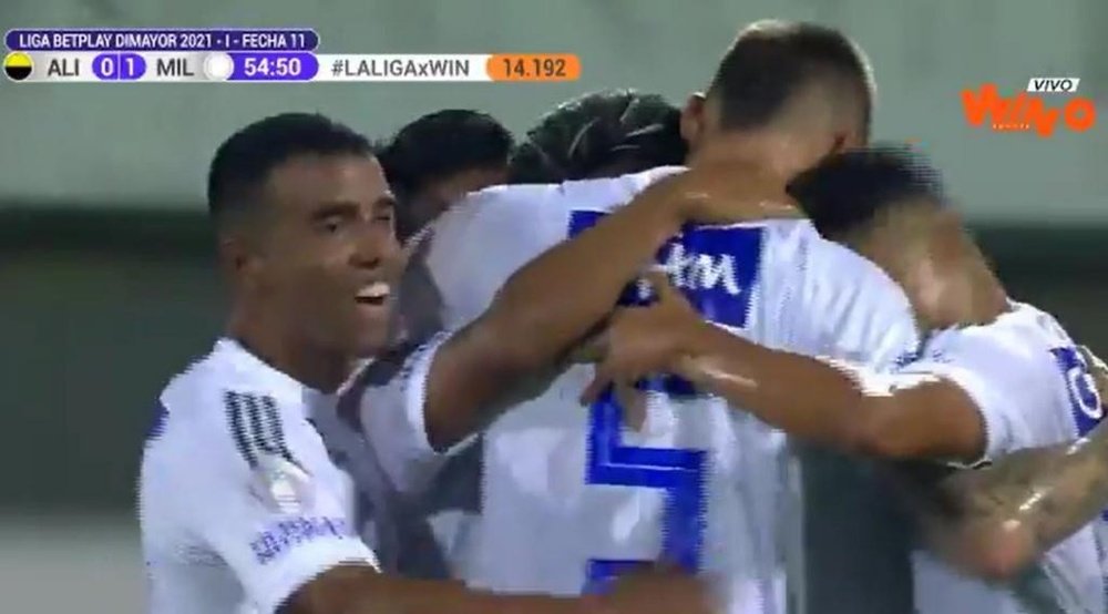 Uribe mete a Millonarios en zona de 'play off'. Captura/WinSports