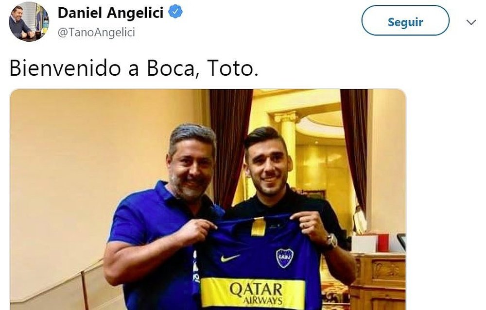 La bienvenida del 'presi' a la nueva estrella de Boca. Twitter/TanoAngelici