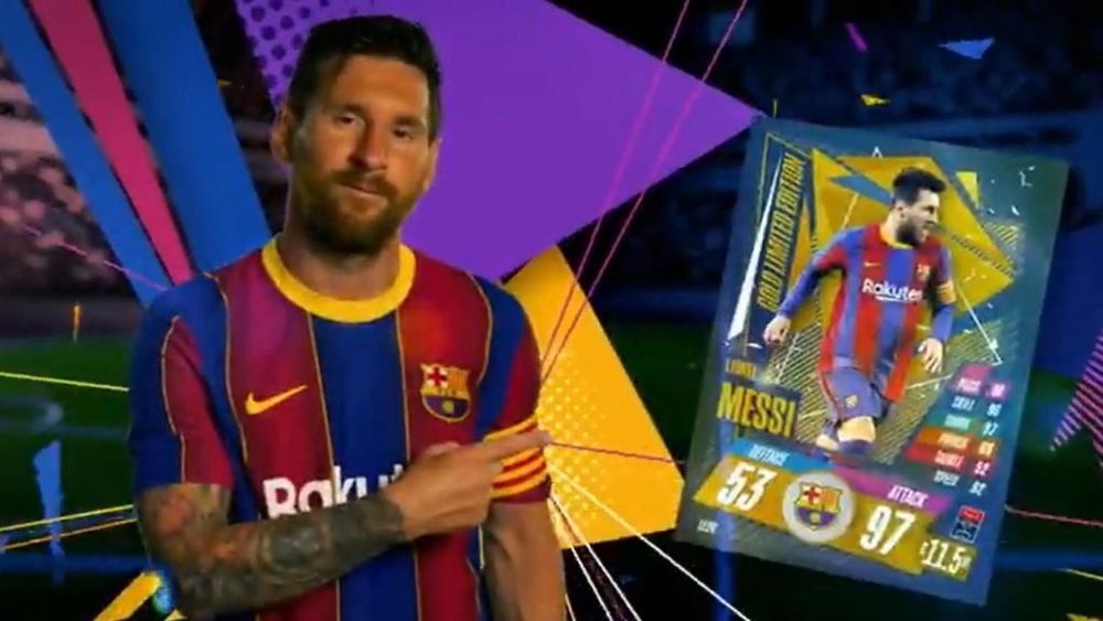 Messi grabó un anuncio de cromos de la Champions 20-21 antes del 2-8. Captura/Topps