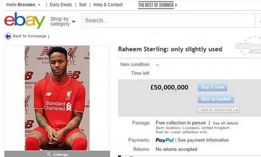 Imagen del anuncio de Raheem Sterling en Ebay. Ebay