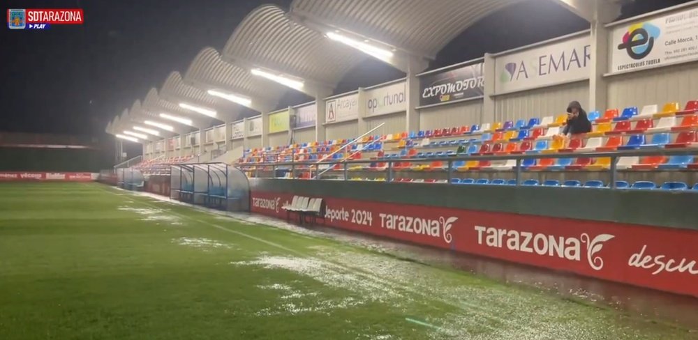 El Tarazona-Real Unión, suspendido por lluvias torrenciales. Captura/SDTarazona