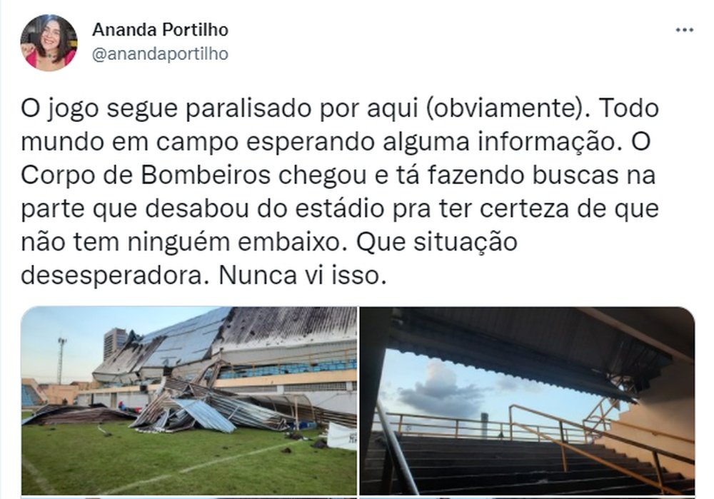 La grada de Imperatriz se vino abajo. Twitter/anandaportilho