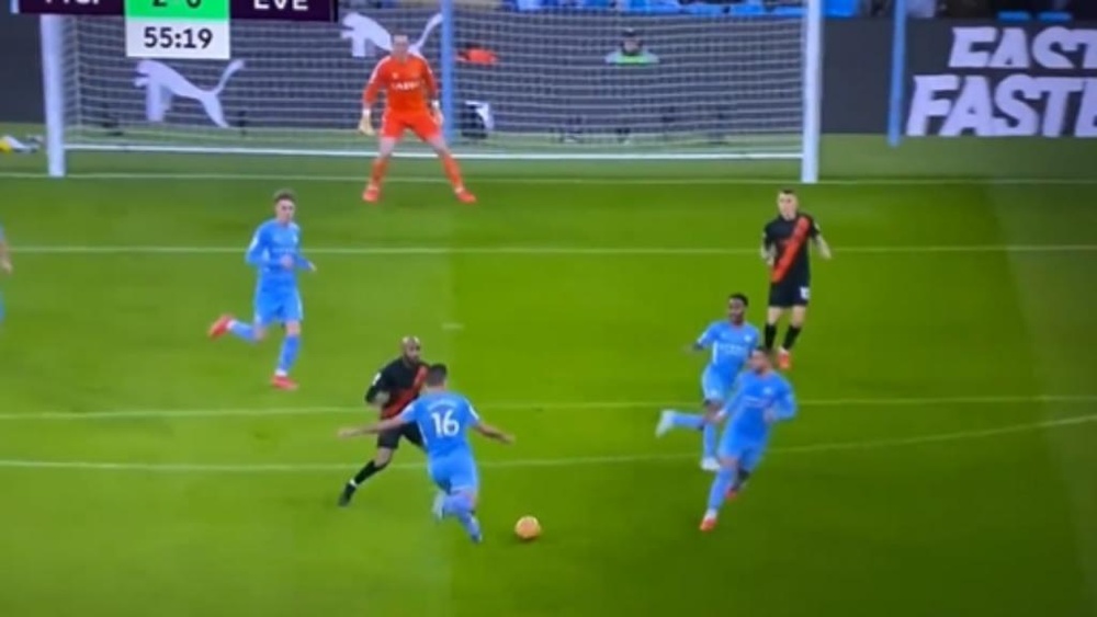 Rodri puso el segundo ante el Everton. Captura/DAZN