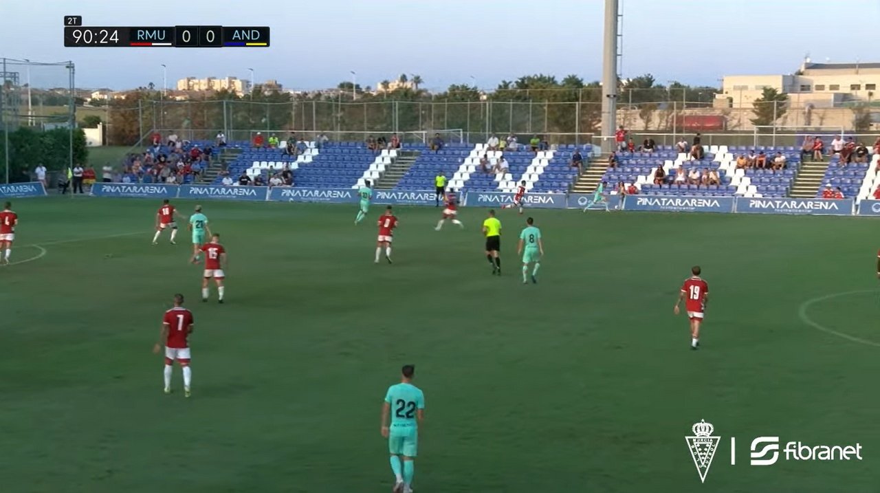 El primer test de pretemporada del Real Murcia acabó en 0-0. Captura/YouTube/RealMurciaCFSAD