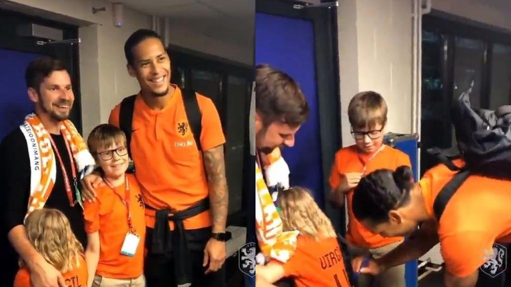 Van Dijk se hizo una foto, le firmó la camiseta... ¡y no pudo mirarle a la cara! instagram/Oranje