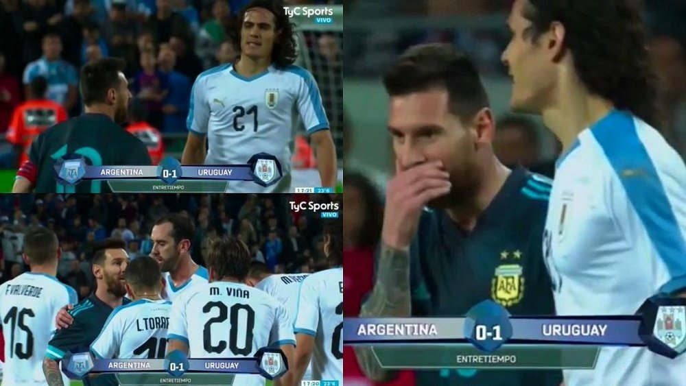 Cavani, caliente, retó a Messi... y el argentino no se acobardó. Captura/TyCSports