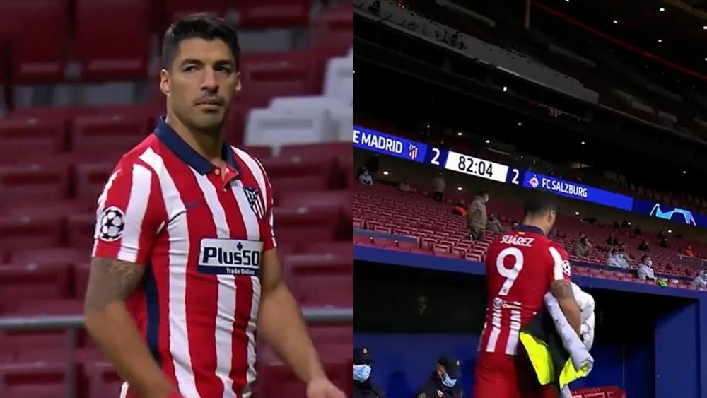 Suárez didn't look too pleased. Screenshot/Movistar+