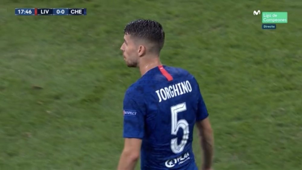Jorginho, rebaptisé Jorghino le temps d'un match. Capture/Movistar+