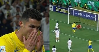 Cristiano Ronaldo não acreditou no erro que cometeu contra o Al-Ain na Liga dos Campeões da AFC. Da pequena área, e com o goleiro batido, o português chutou a bola com a perna esquerda nas placas de publicidade.