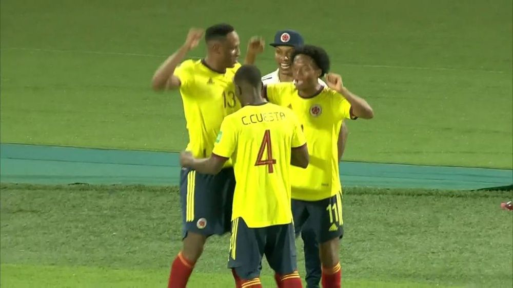 Yerry Mina hizo de 'killer'. Captura/MovistarLigadeCampeones