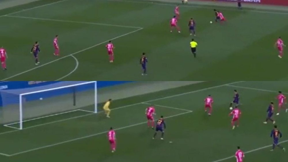 Collado hizo de Messi con un gol 'maradoniano' en el Barça B. Captura/BarçaTV