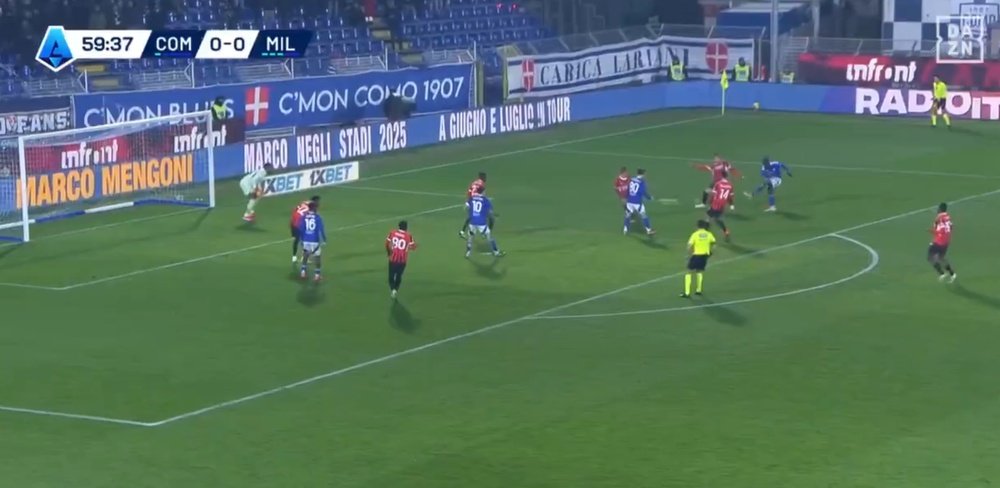 Diao se estrenó en su nueva casa con un golazo al Milan. Captura/DAZN