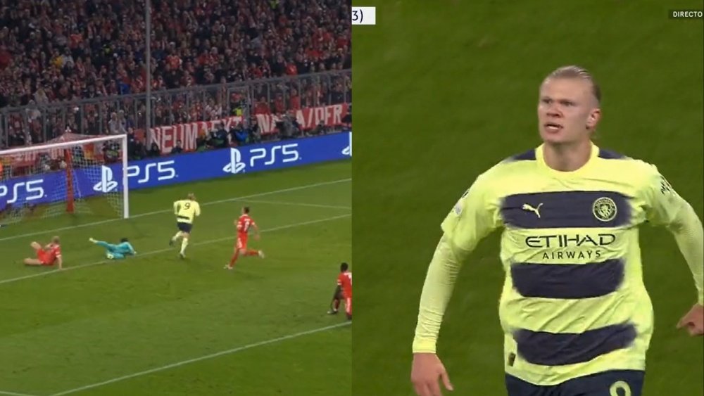 Haaland opened the scoring for Man City at the Allianz Arena. Screenshot/ESPN
