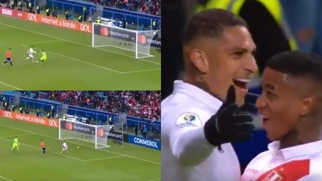 Captura del gol de Guerrero ante Chile (0-3) con Perú. Capturas/DAZN