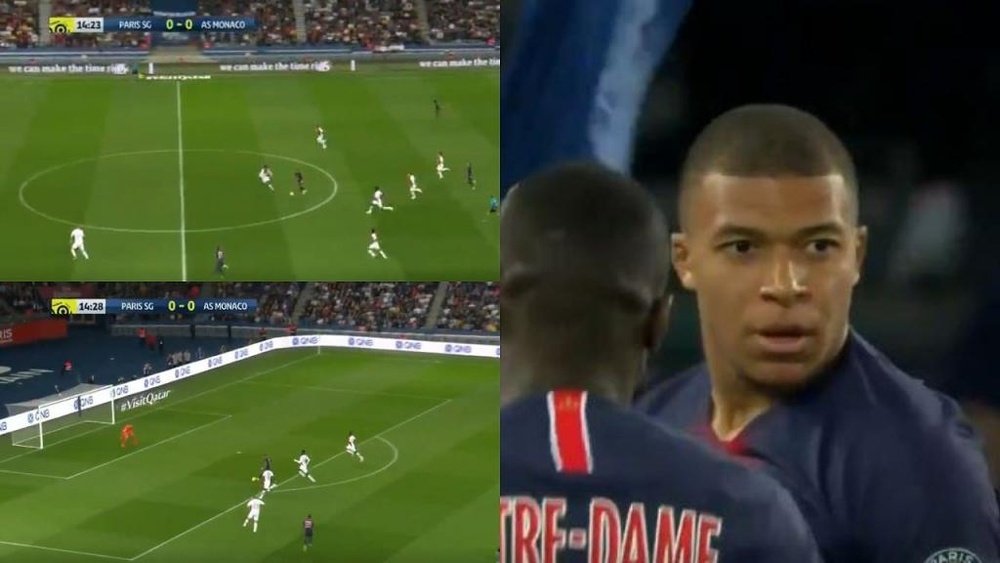 Gol y exhibición física de Mbappé: recorrió 36 metros en menos de 5 segundos. Captura/Movistar+