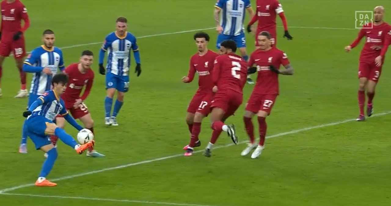 Brighton progressed in FA Cup as they overpowered Liverpool. Screenshot/DAZN