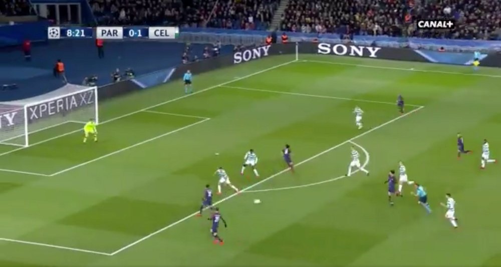 O momento do gol de Neymar, ao Celtic. Canal+