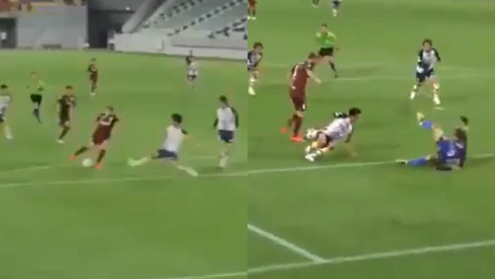 Samper se fue de tres y dejó sentado al portero para marcar su primer gol. Captura/Sportsandlf
