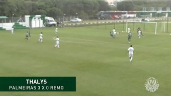 Thalys marcó un 'hat trick' en la Copa do Brasil Sub 17 con Palmeiras. Captura/PalmeirasTV