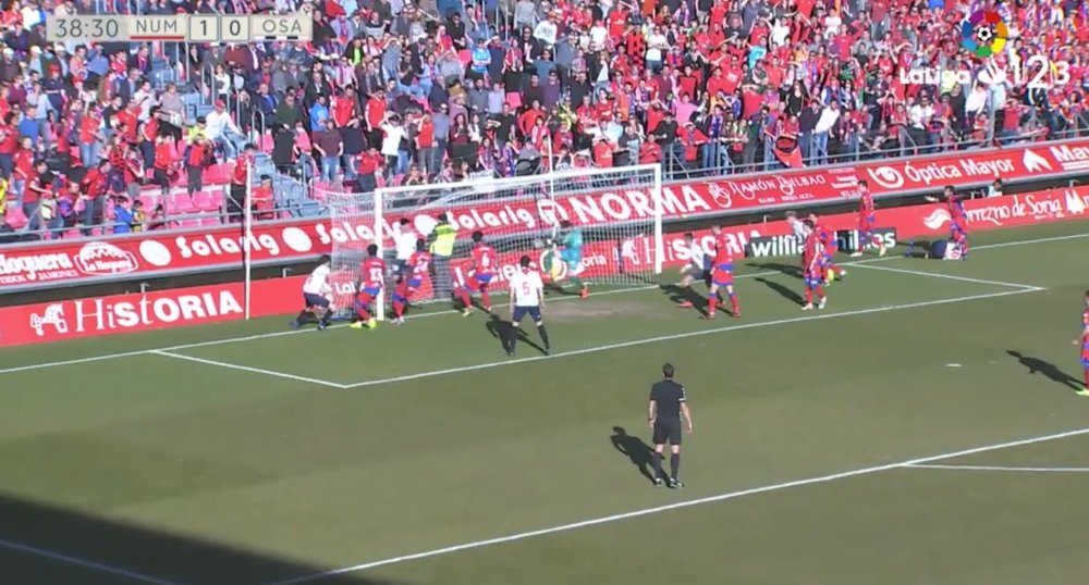 Juan Villar pudo poner el empate para Osasuna. Captura/LaLiga1|2|3